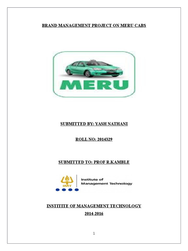 Brand Management Project On Meru Cabs PDF Taxicab Uber