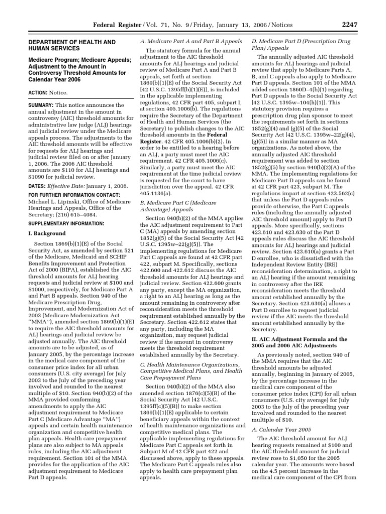 Notice Reports and Guidance Documents Availability, Etc. Medicare