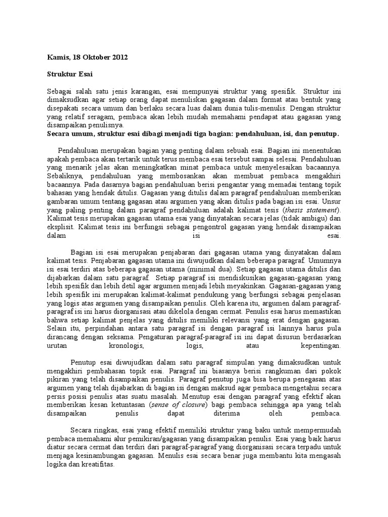Contoh Esai Pendahuluan Isi Penutup - Soal Essay