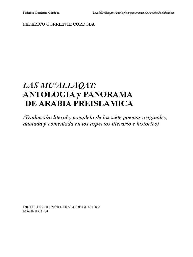 LAS MU'ALLAQAT: ANTOLOGIA y PANORAMA DE ARABIA PREISLAMICA | PDF