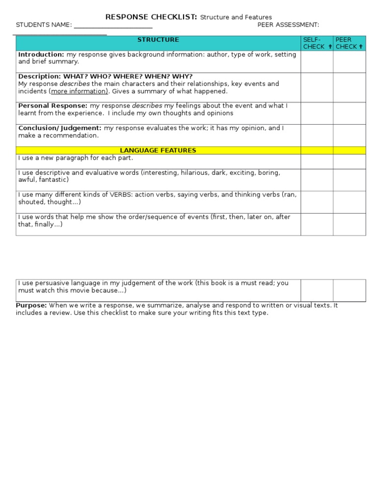 Responsechecklist 2015 | PDF | Career & Growth