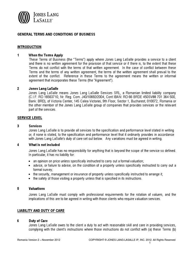 Romania General Terms Conditions of Business V2 November 2012 Change Ad ...