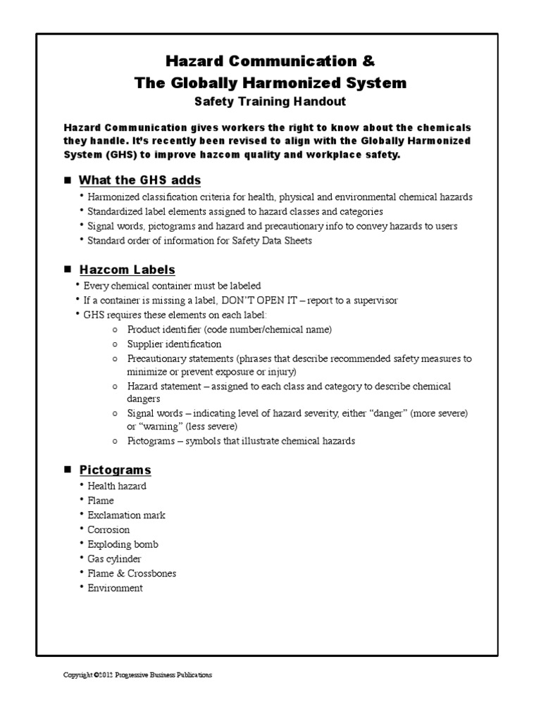 Ghs Handout Personal Protective Equipment Safety