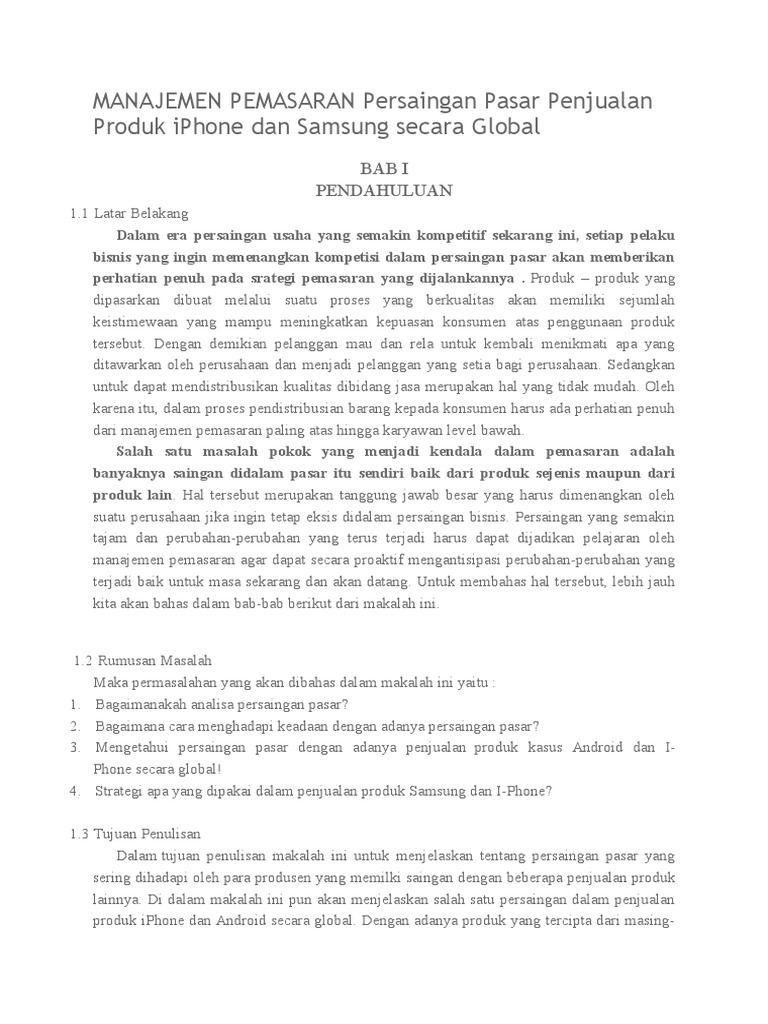 Manajemen Pemasaran Persaingan Pasar Penjualan Produk Iphone Dan Samsung Secara Global