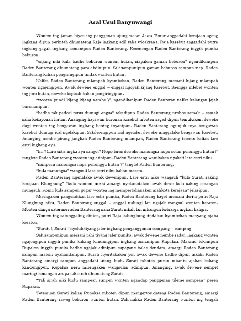 Asal Usul Banyuwangi Bahasa Jawa