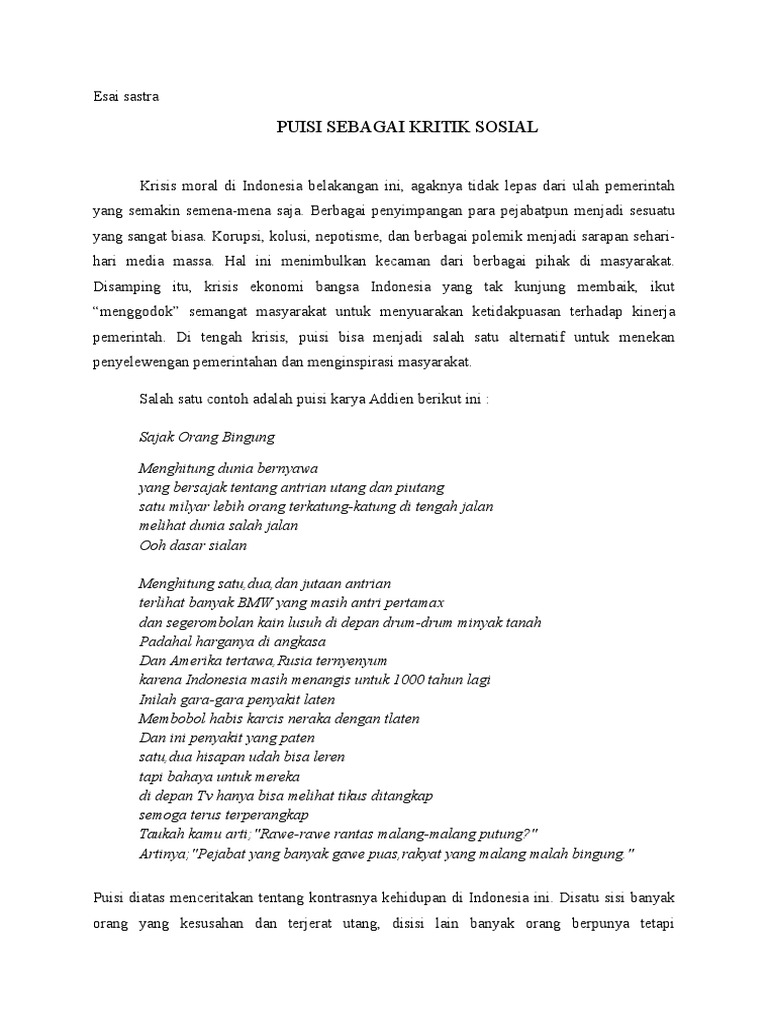 Puisi Sebagai Kritik Sosial