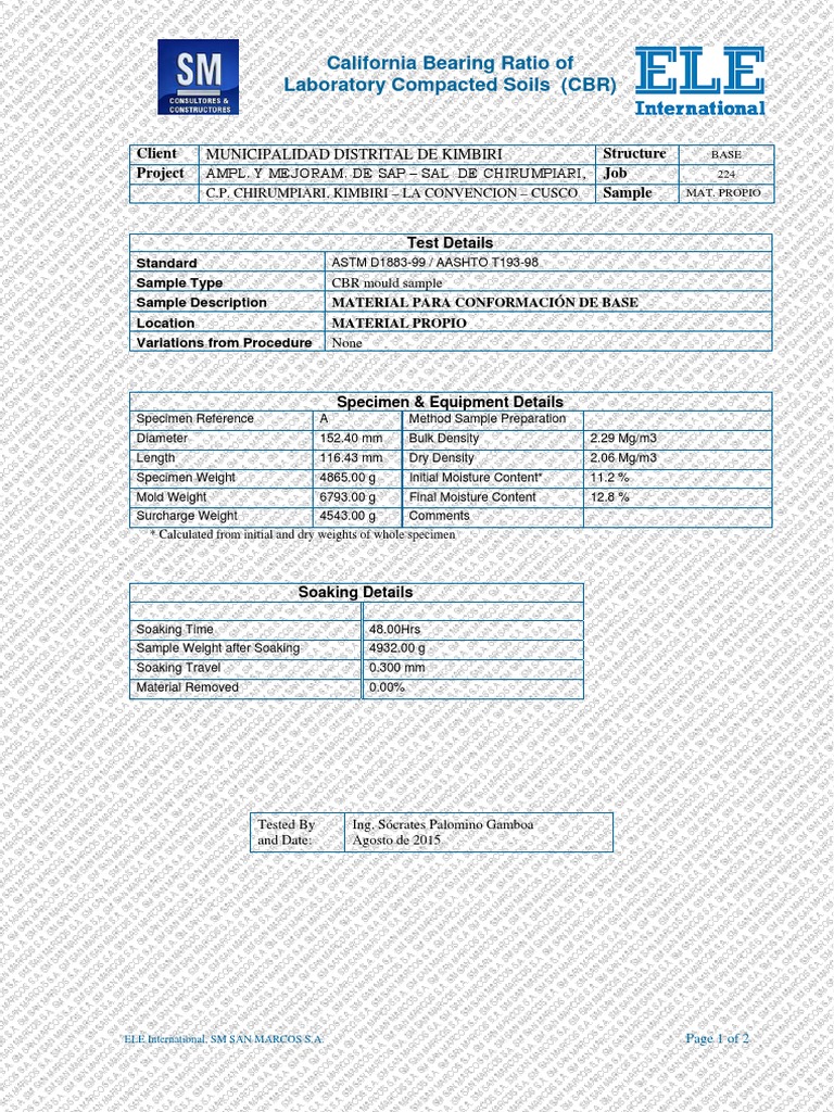 CBR Testing for Kimbiri Soil Project | PDF
