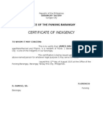 Certificate of Indigency