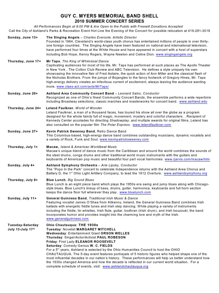 Band Shell 2010 Show Descriptions Jazz Blues