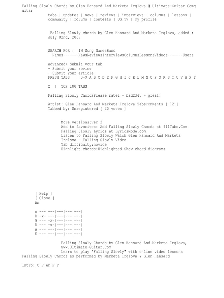 Falling Slowly Chords By Glen Hansard