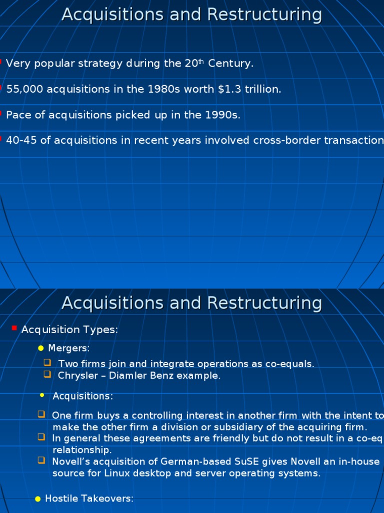 Corporate Restructuring Takeover Companies