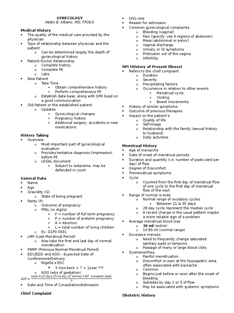 Gynecology HX PDF Menstruation Vagina