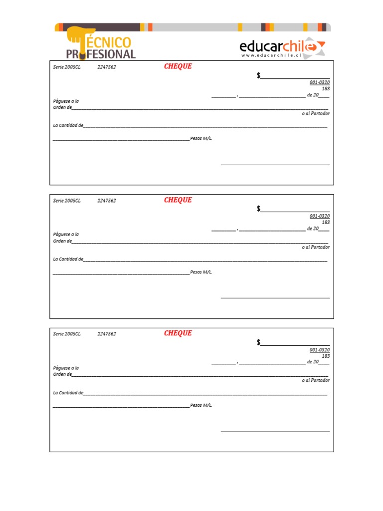 Modelo Cheque Word Servicios Financieros Bancario Essai