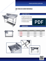 Ficha Tecnic Fregadero Una Tarja en Acero Unoxidable