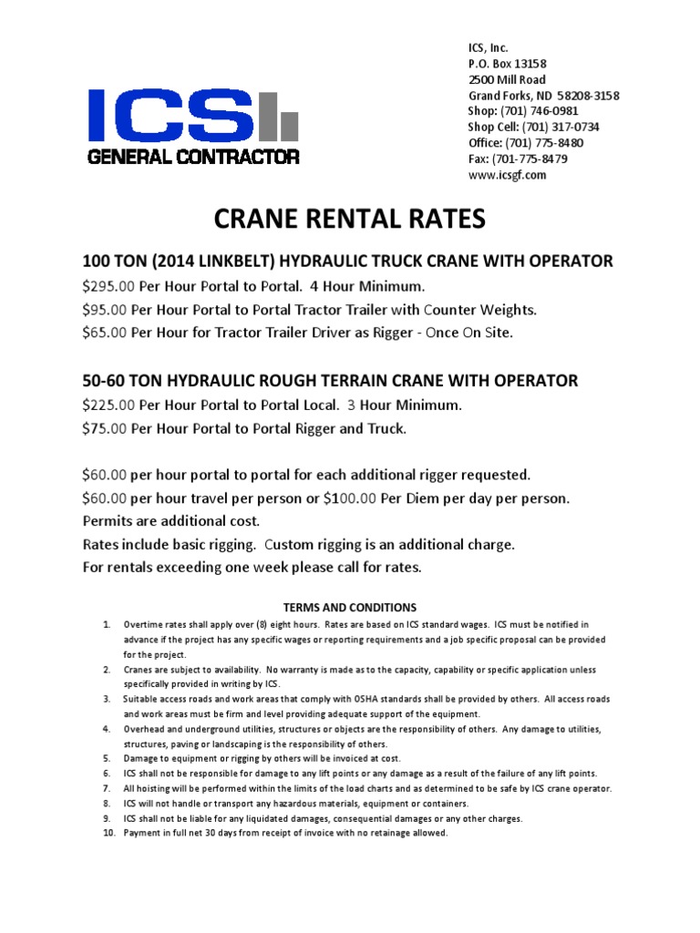 2015 Crane Rental Rates PDF