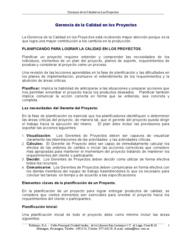 Calidad en la Planificación de Proyectos | PDF | Calidad (comercial ...
