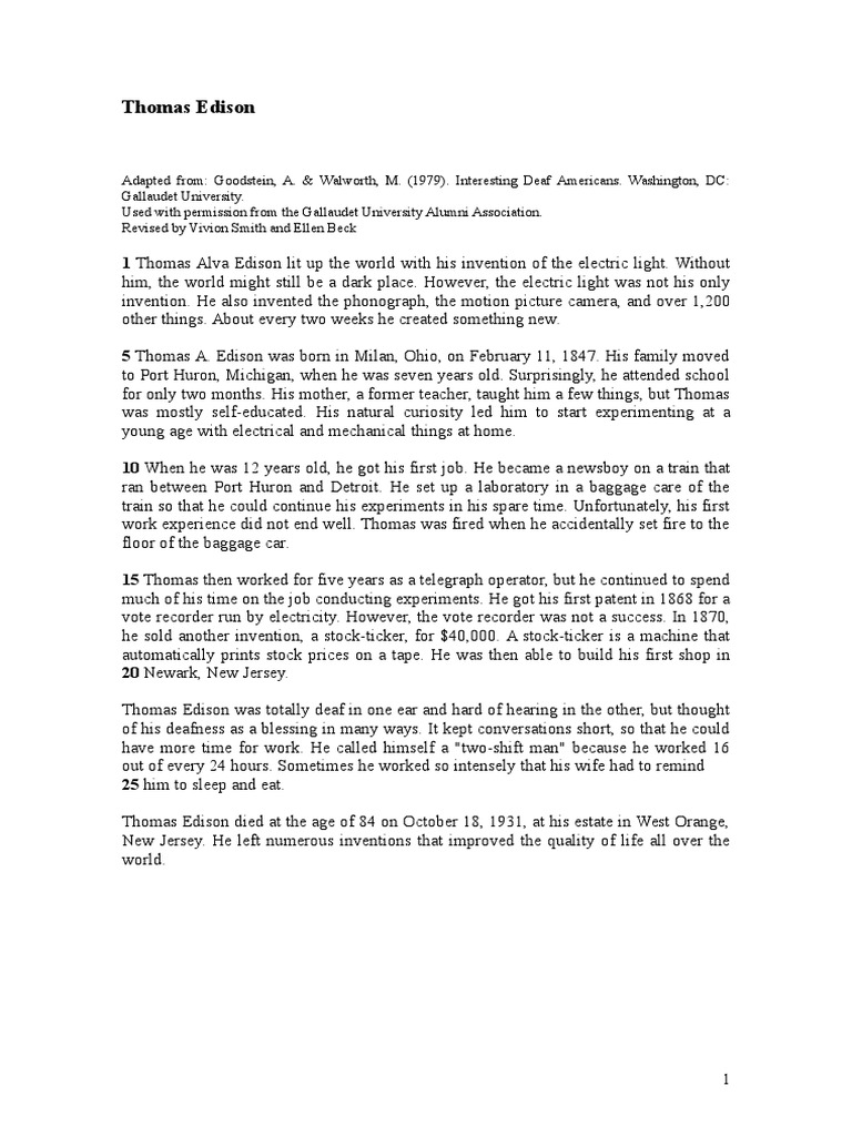 Reading Exercises Scan Skim PDF Thomas Edison Montana