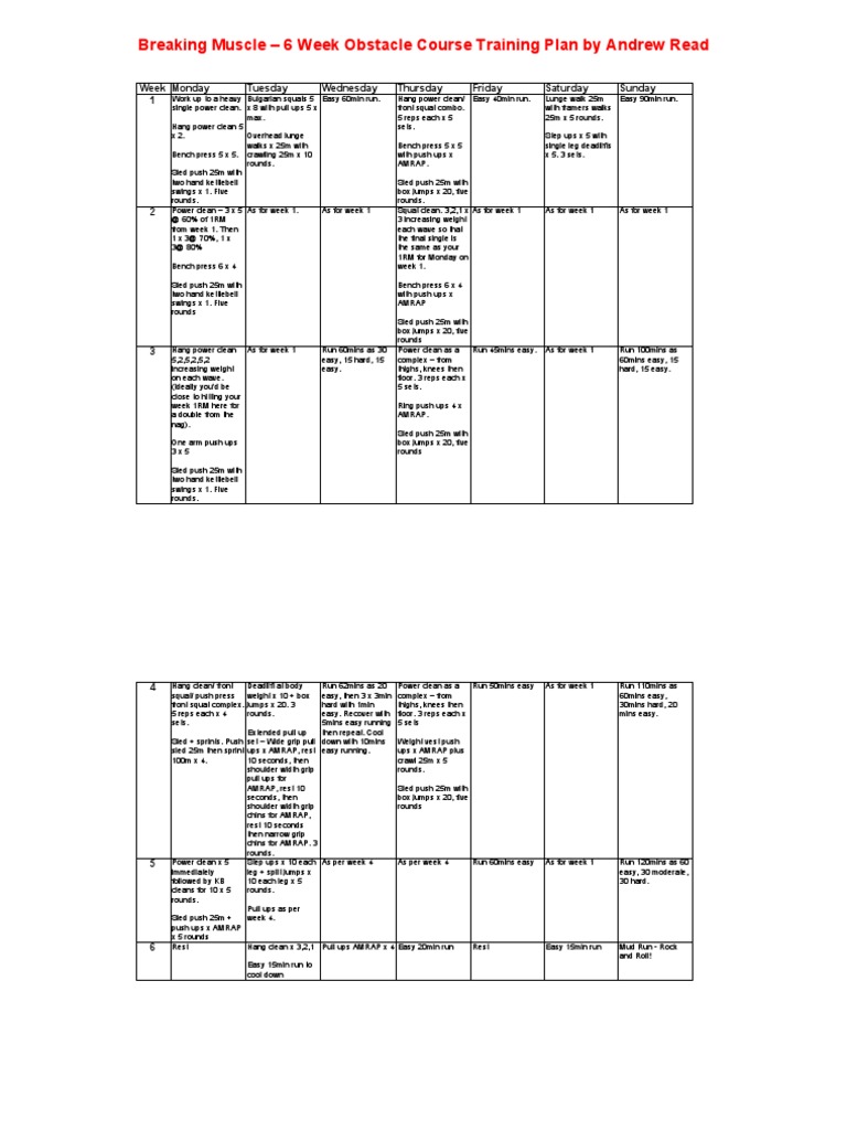 BM 6 Week Obstacle Course Training Plan | PDF