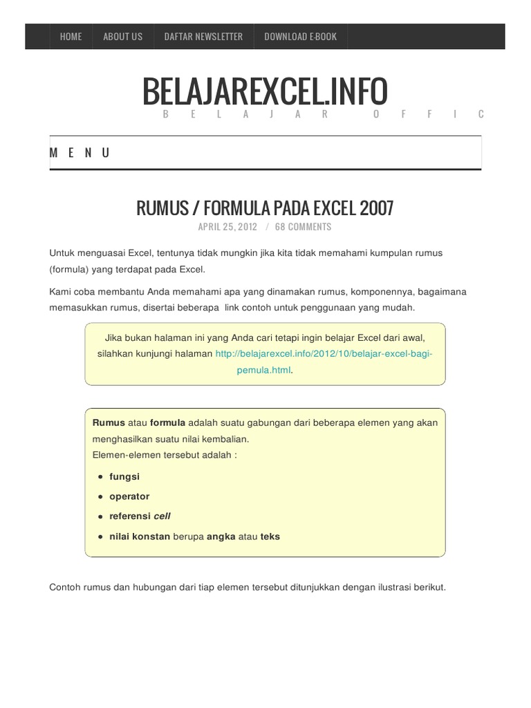 Rumus Formula Pada Excel 2007 Rumus Formula Pada Excel 2007