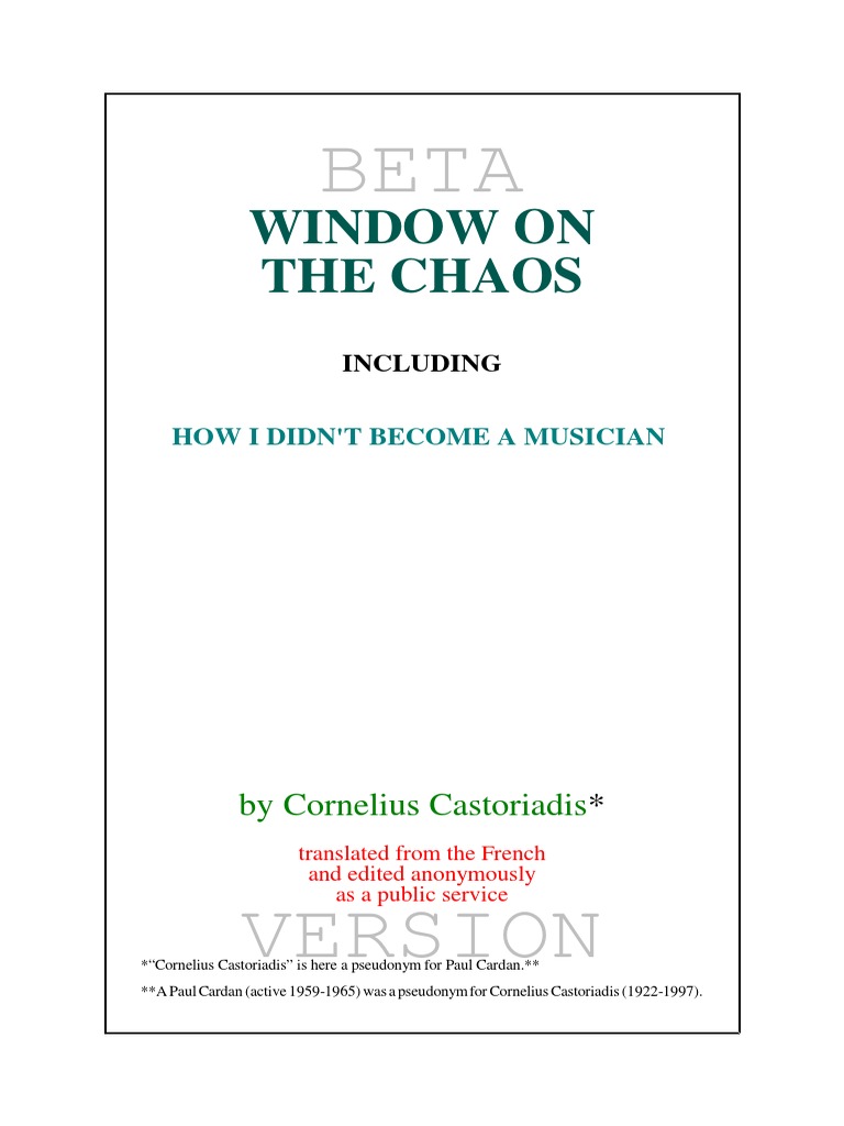 Window on the Chaos: Castoriadis Insights | PDF | Value (Ethics) | Society