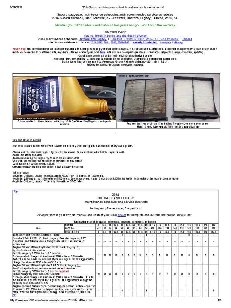 2014 Subaru Maintenance Schedule And New Car Break In Period Transmission Mechanics Axle