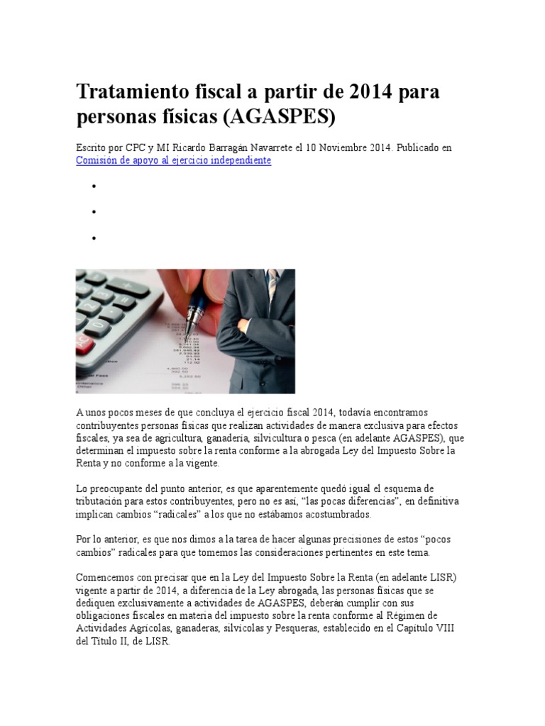 Tratamiento Fiscal A Partir de 2014 para Personas Físicas | PDF ...