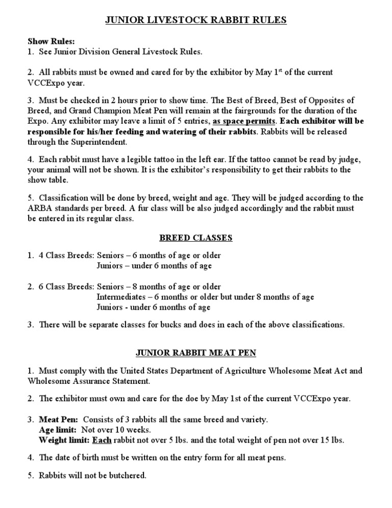Junior Rabbit Show Rules and Guidelines | PDF | Wellness