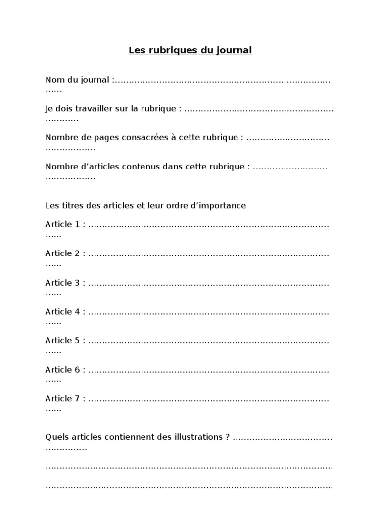 Les rubriques du journal