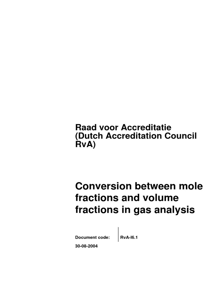 Mole Fraction Volume Fraction | Mole (Unit) | Gases