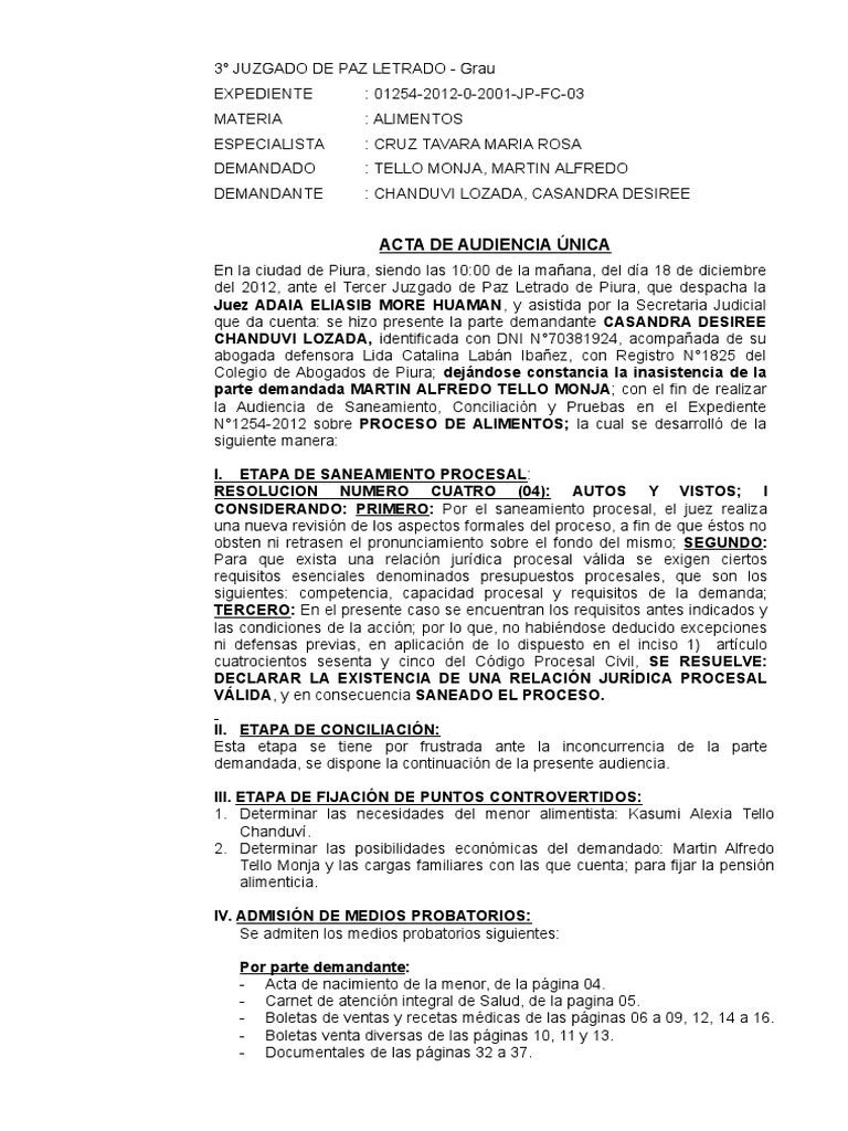 Sentencia Alimentos 1 PDF Pensión alimenticia Demanda judicial