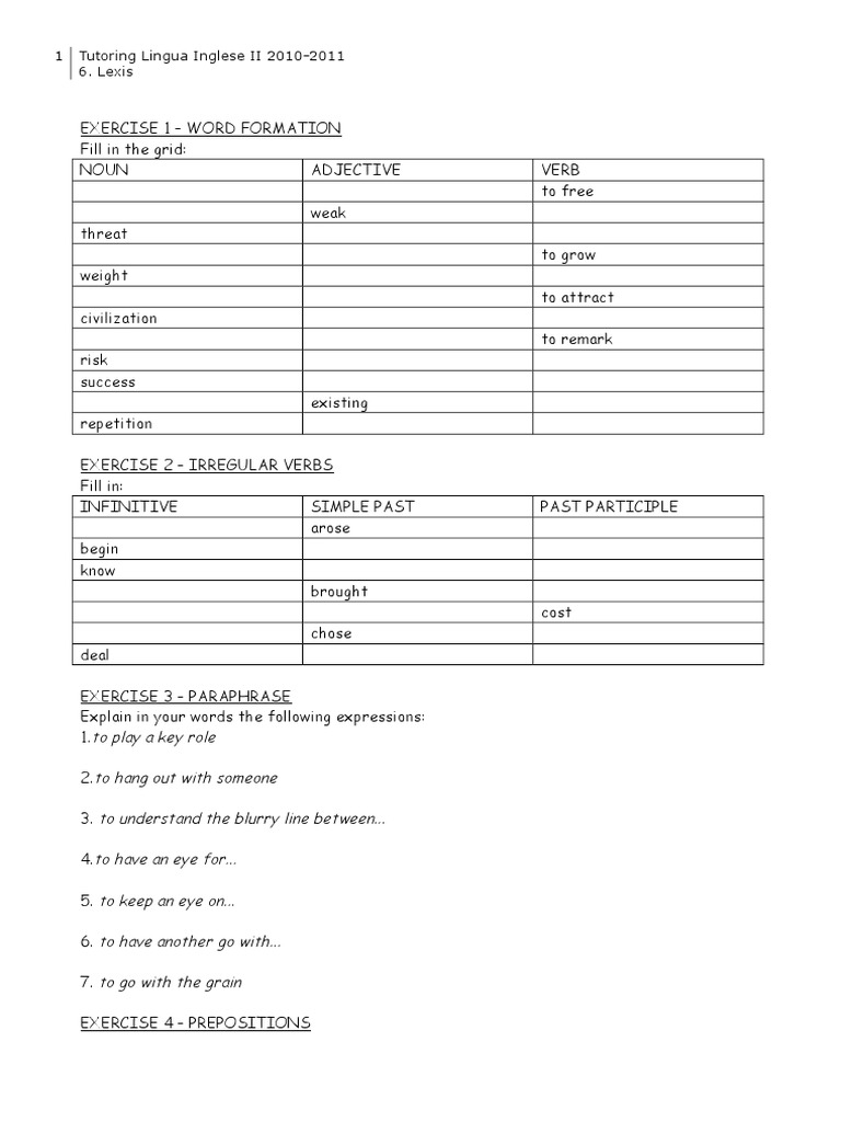 English Lexis and Grammar Exercises | PDF | Language Arts & Discipline