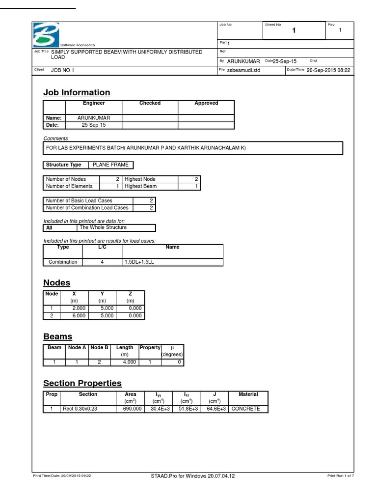 Simply Supported Beam Analysis Report | PDF | Beam (Structure) | Bending