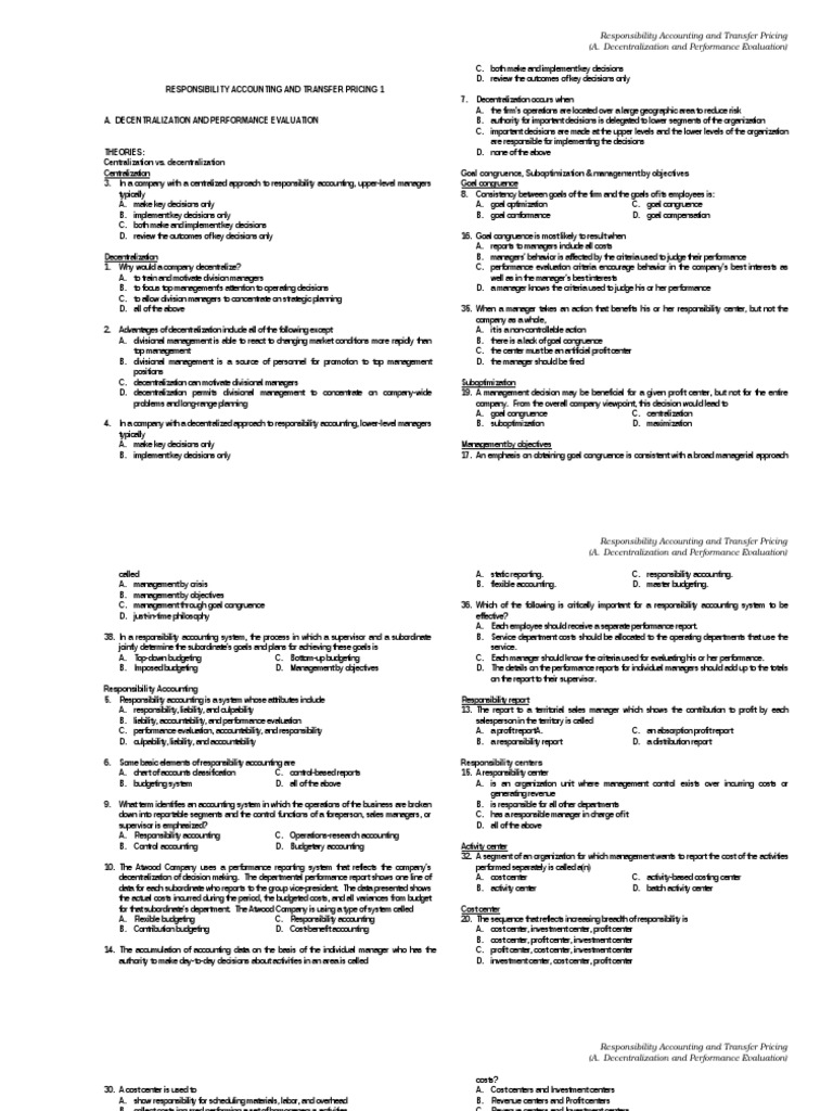 Responsibility Accounting Overview | PDF | Return On Investment | Revenue