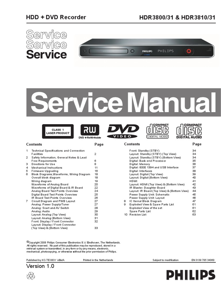 Philips Hdr3800 Service Manual Mains Electricity Decibel
