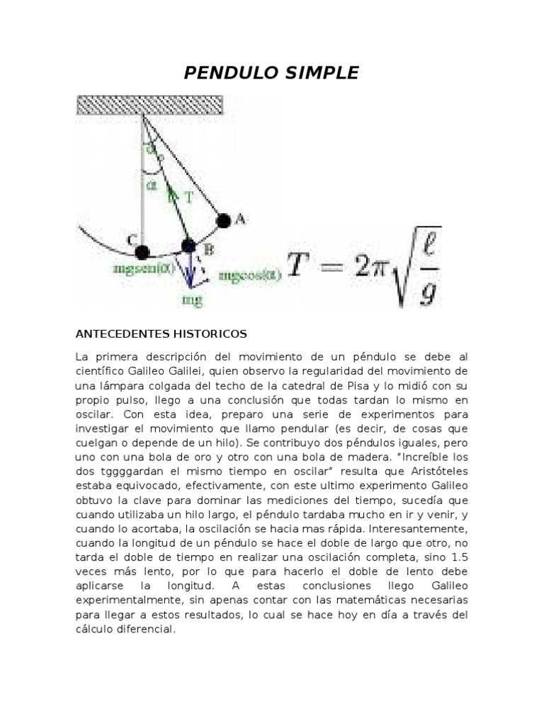 Péndulo Simple y Experimentos de Galileo | PDF | Péndulo | Galileo Galilei