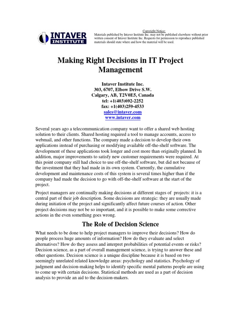Making Right Decisions in IT Project Management: The Role of Decision ...