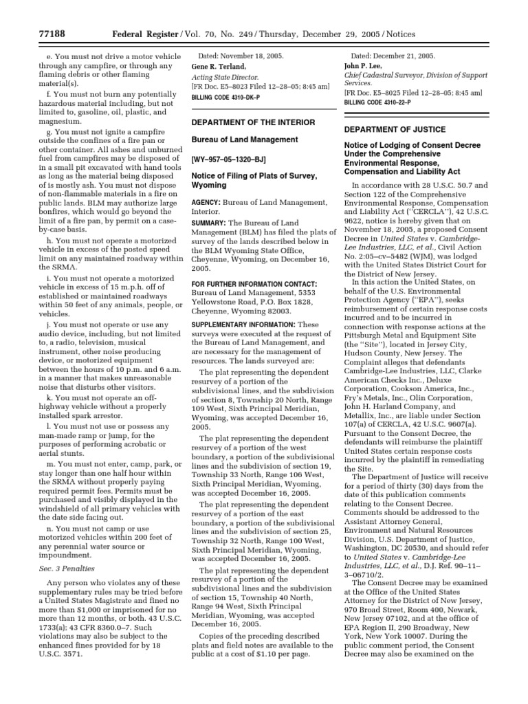 Notice Pollution Control Consent Judgments CambridgeLee Industries