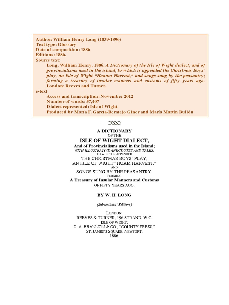 Dictionary of The Isle of Wight 1886 | PDF | Thou | English Language