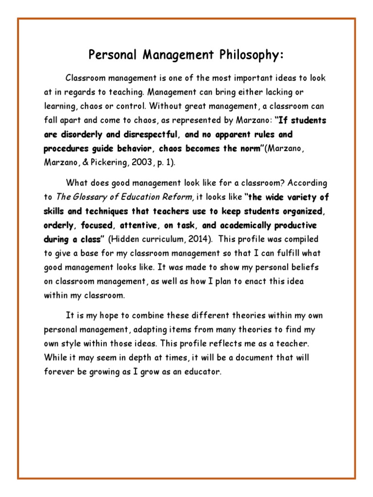 personal management philosophy Classroom Empathy