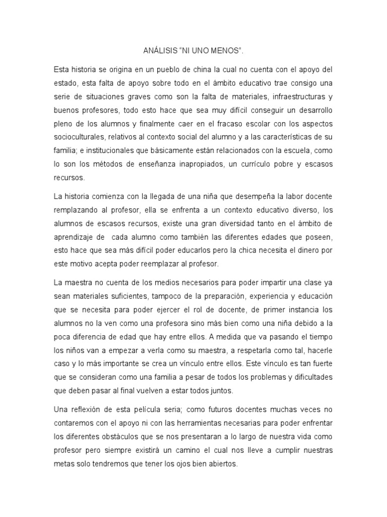 ANÁLISIS de la pelicula ni uno menos