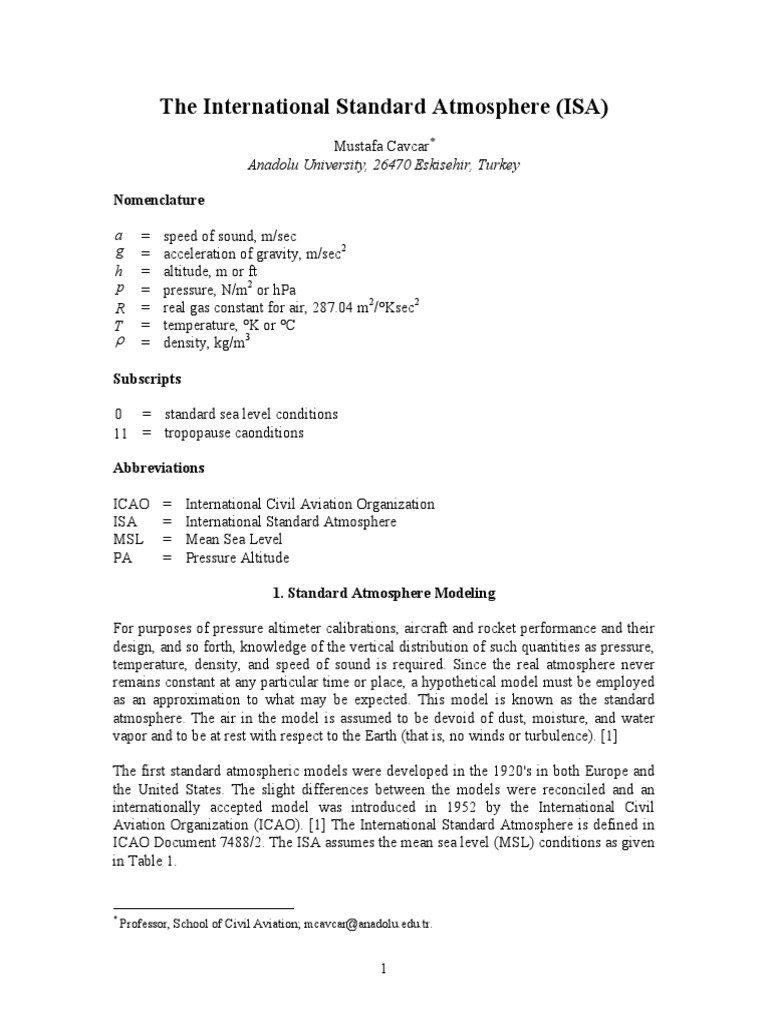 Isa Pdf Pdf Altitude Atmosphere Of Earth