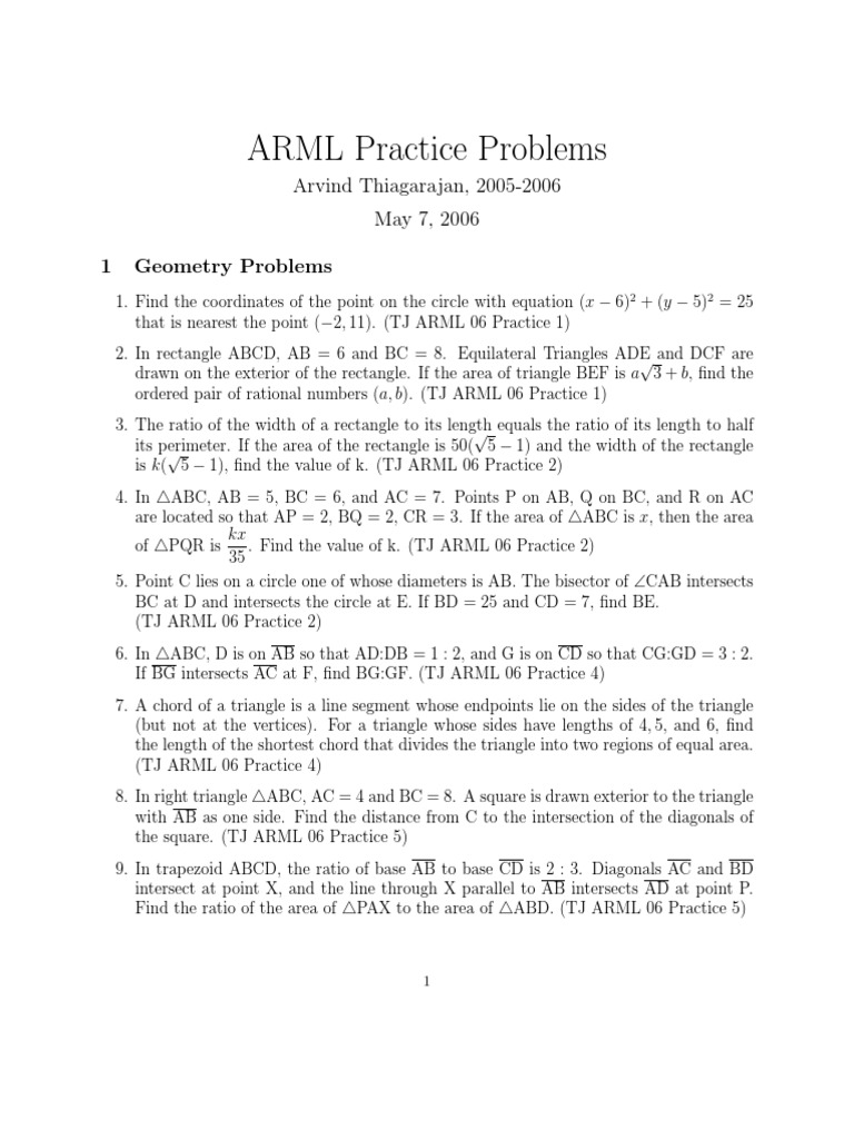 Arml Practice Problems | PDF | Triangle | Circle