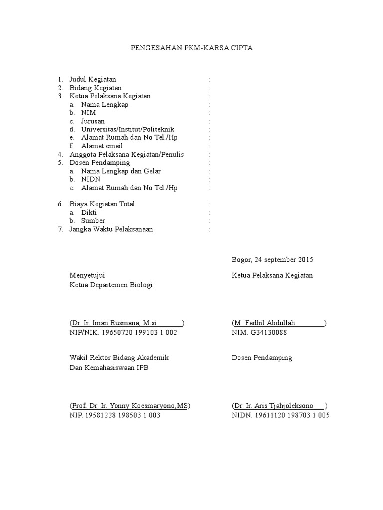 Lembar Pengesahan PKM | PDF | Sains & Matematika