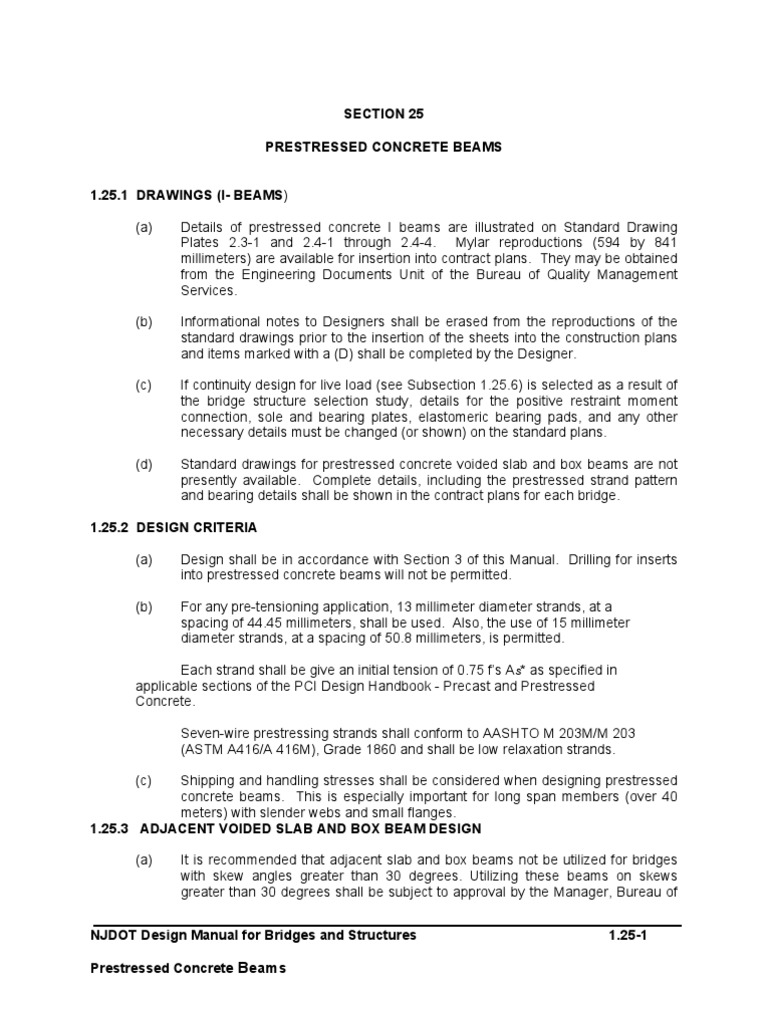 NJDOT Prestressed Concrete Beam Guidelines | PDF | Prestressed Concrete ...