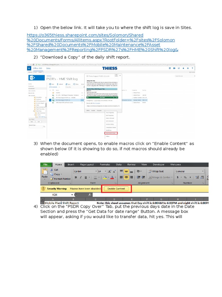 HME Shift Log and KPI Report Guide | PDF | Computing | Software