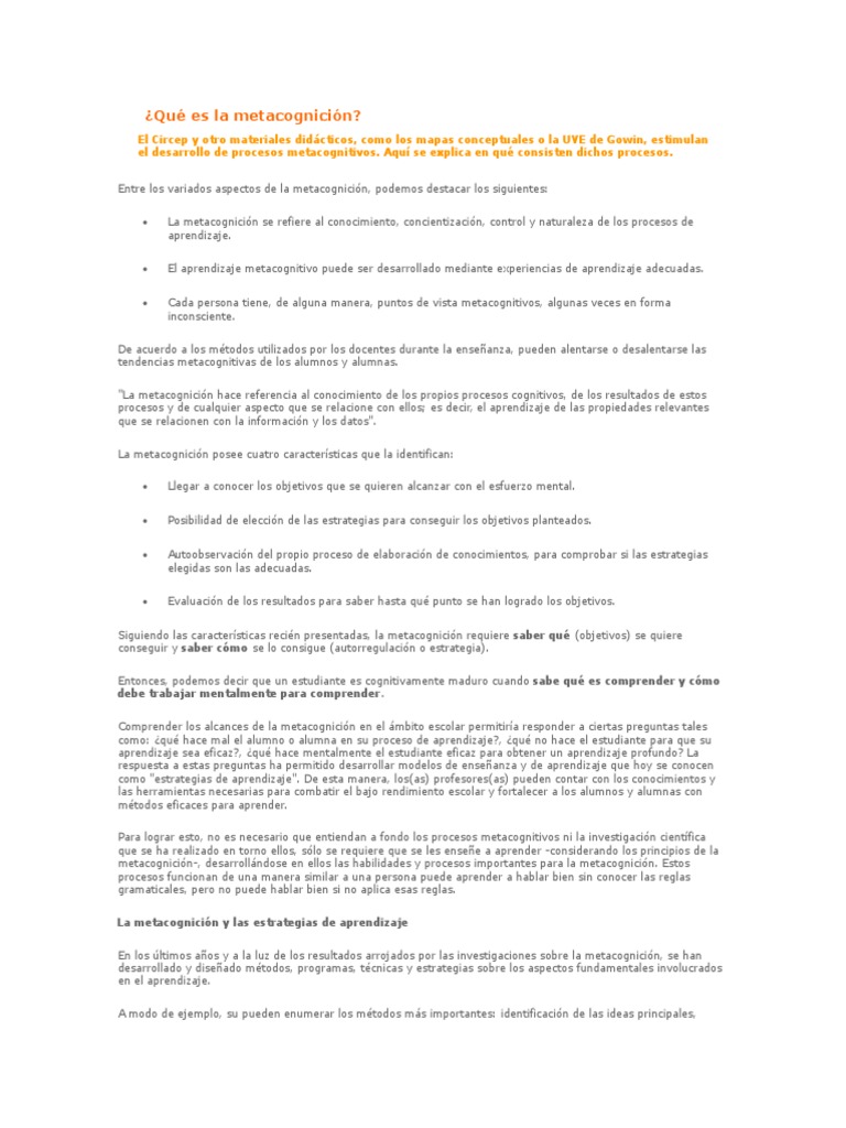 Definición y Estrategias de Metacognición | PDF | Teoria de la mente ...