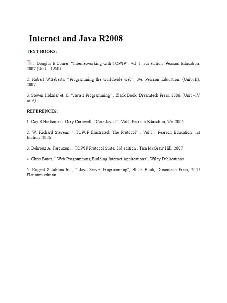 Internet and Java R2008: Text Books | PDF | Technology & Engineering
