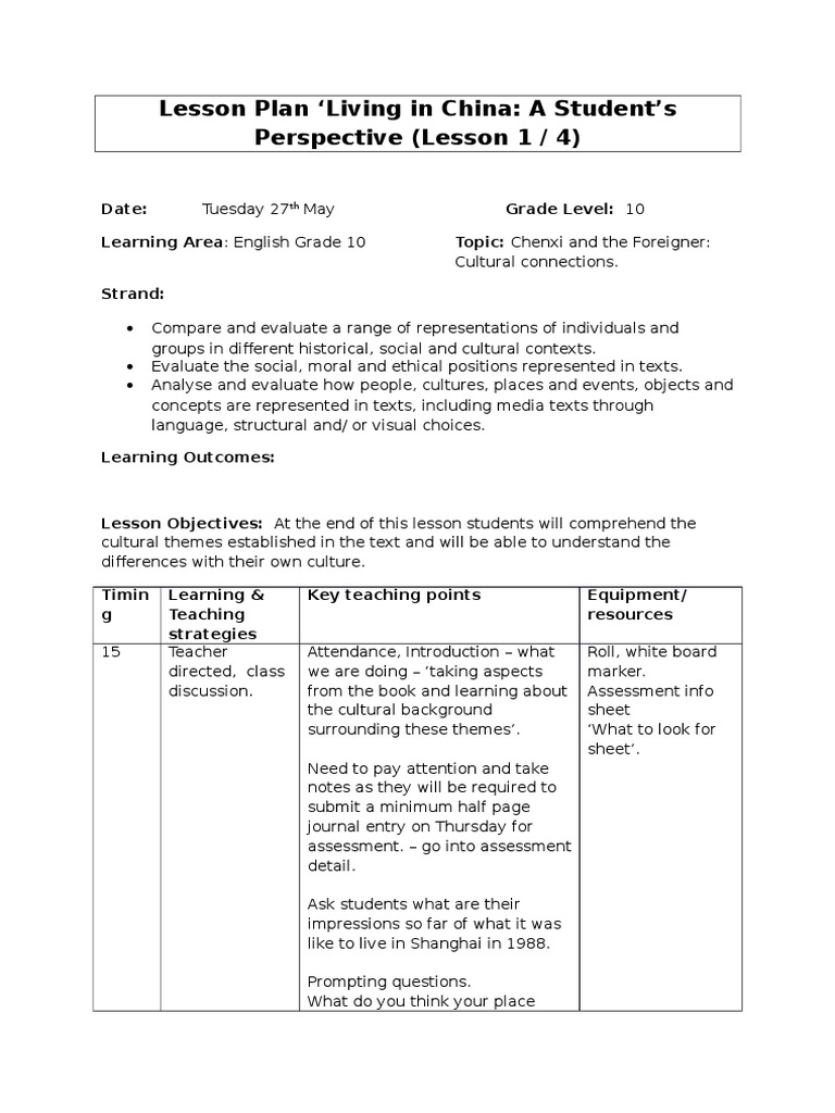Lesson Plan Lesson 1 | PDF | Language Arts & Discipline | Foreign ...
