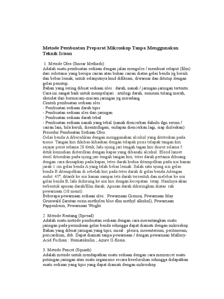 Metode Preparat Mikroskop Sederhana | PDF