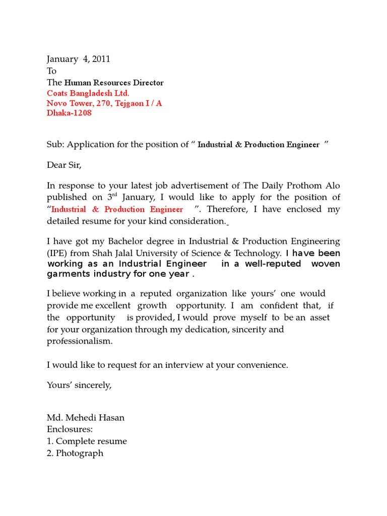 Job Application: Industrial Engineer | PDF | Engineering | Business